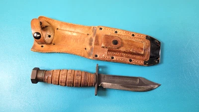 U.S. Military Pilot Knife Fighting Survival Ontario 1986 + Leather Sheath TR562 - Image 1 of 4