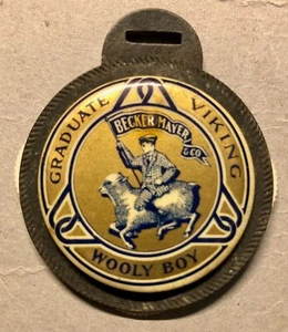 Becker Mayer & Co Baseball Scorer Fob 1910 Vintage Graduate Viking Wooly Boy - Picture 1 of 2