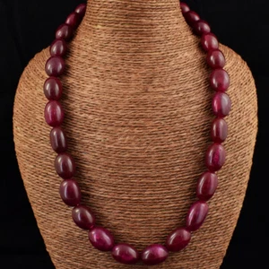 Collar de cuentas de rubí rojo con forma ovalada extraída de tierra genuina de 605,00 quilates JK 19E245 - Imagen 1 de 3