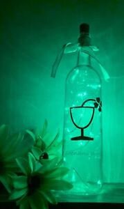 Wine glass and shamrock Wine Bottle Lantern with die cut vinyl
