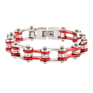 Bracelet - Timing Chain w/Crystals - Silver/Red - Slim * FREE USA SHIPPING 💗💗 - Picture 1 of 3