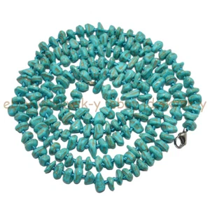 Natural Blue Turquoise Irregular Chip Gemstone Beads Long Necklace 14-100'' - Picture 1 of 24