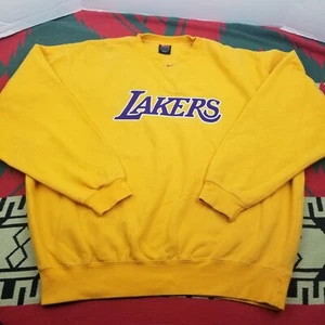 Vintage Los Angeles Lakers Sweatshirt Yellow Nike Center Swoosh NBA Crewneck - Picture 1 of 8