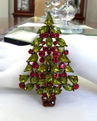 3 «ОГРОМНЫЙ HEIDI DAUS SWAROVSKI ЗЕЛЕНЫЙ КРАСНЫЙ ТОПАЗ КРИСТАЛЛЫ РОЖДЕСТВЕНСКАЯ ЕЛКА БУЛАВКА БРОШЬ - Изображение 1 из 4