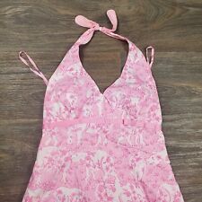 Vintage Lilly Pulitzer Run For The Roses Rhino Pink Floral Halter V neck Dress