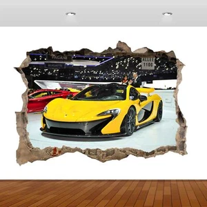 Super Sports Car Racing Yellow Removable 3d Mural Wall Sticker Poster Decal P4 - Picture 1 of 1