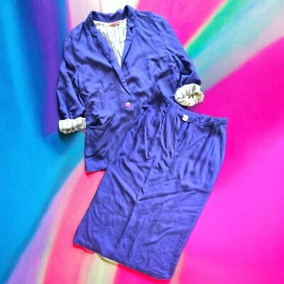 Vintage 80's Slouchy Blazer with Pin-striped lining & Skirt Set - Image 1 of 4