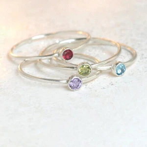 925 Sterling Silver Stackable Birthstone Gemstone Ring Band Multi Stone Jewelry - Picture 1 of 3