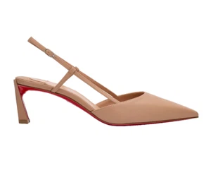 Christian Louboutin Condoroline 55 Blush Nude Leather Slingback Heel Pump 38 - Picture 1 of 13