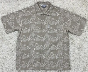 Columbia Button Down Camp Shirt Men’s Large Beige Floral Hawaiian Short Sleeve - Picture 1 of 11