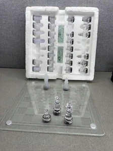 Glass Chess Set. 32 Plastic Chess Pieces. 1 Glass Board. No Cardboard Box. - Picture 1 of 12