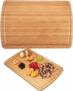 30" Extra Large Bamboo Cutting Boards for Kitchen, Wooden Chopping Board with Ju - Picture 1 of 8