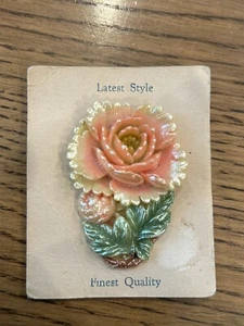 Vintage Retro Japan Celluloid Flower Dress Clip Cart Pink Coral - Picture 1 of 5