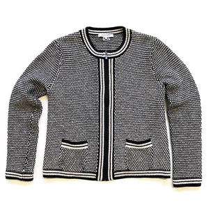 Gerard Darel Paris Black White Knit Wool Blend Cardigan Sweater Zip Jacket Sz L - Picture 1 of 8