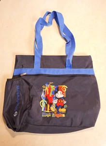 Borsa tote vintage anni 90 Disney Magic Kingdom ricamata blu navy castello di Topolino PULITA - Foto 1 di 6