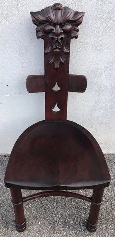 Antique Carved Face Solid Mahogany Side Chair 41 1/2” X 18” X 18” Cover