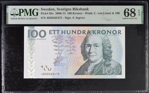 Sweden 100 Kronor 2006-2014 P 65 c Superb Gem UNC PMG 68 EPQ Cover