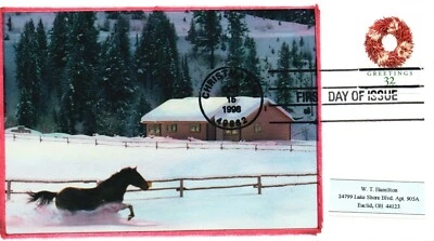 SC# 3247 1998 - Horse on Snow on Handcrafted Cachet FDC - Single - F210 - Image 1 of 2