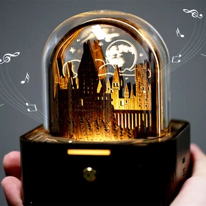 Handmade Wooden Night Light Music Box Magic School Essential Collectible Gifts - Picture 1 of 8