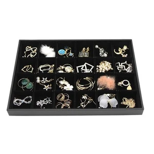 Black Velvet Stackable 24 Grid Jewelry Tray Showcase Display Organizer Holder... - Picture 1 of 7