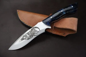 CUCHILLO SKINNER DE ACERO GRABADO HECHO A MANO DE 8" CON MANGO DE RESINA CON FUNDA - Imagen 1 de 6