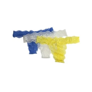 Gilligan & O'Malley Lace Thong Panty Lot of 3 Periwinkle White Yellow Small - Picture 1 of 7