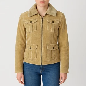 Vintage Esprit Cord Jacke M Sherpa Kragen Kunstfell 90er Y2K Utility Mantel - Bild 1 von 13