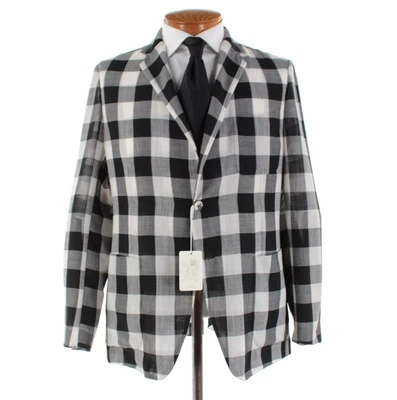 Belvest 全新带标签羊毛混纺运动外套 52R 码(42R 美国)黑色/白色水牛格子 — 第 1/4 张图片