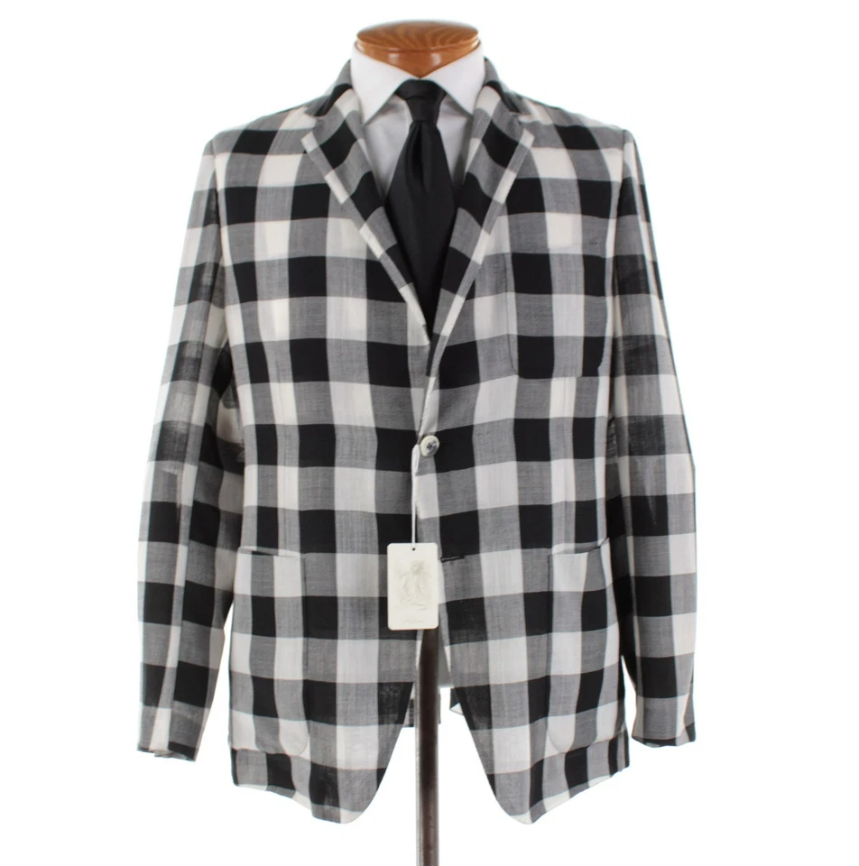 Abrigo deportivo Belvest nuevo con etiquetas mezcla de lana talla 52R (42R EE. UU.) en negro/blanco a cuadros búfalo Foto 1 de 4