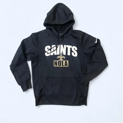 NIKE DRI-FIT NFL NEW ORLEANS SAINTS SUÉTER CON CAPUCHA NEGRO PARA HOMBRE PEQUEÑO EXCELENTE Foto 1 de 2