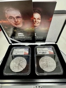2020W NGC PF70 Signed Silver Eagle 2 Coin Set Mercanti & Jones - Picture 1 of 4