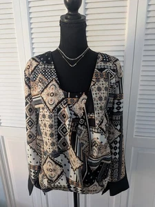IMAN Global Top Damen XL schick bunt Patchwork Drapierung vorne Bluse Karriere NEU - Bild 1 von 12