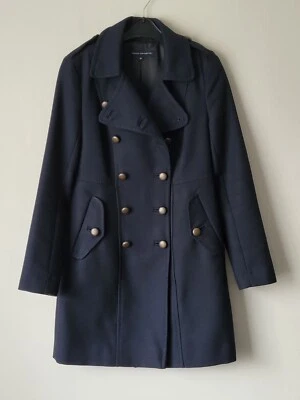 FRENCH CONNECTION Fitted Military Coat Navy Blue Wool Blend Size Uk 10  - Image 1 of 4