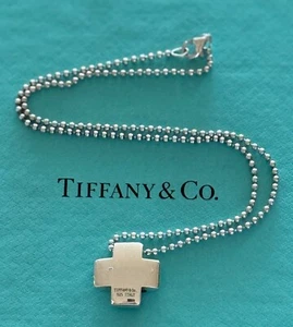 Tiffany & Co. Swiss Cross Pendant & Necklace 16" Sterling Silver 925 Made Italy - Picture 1 of 2