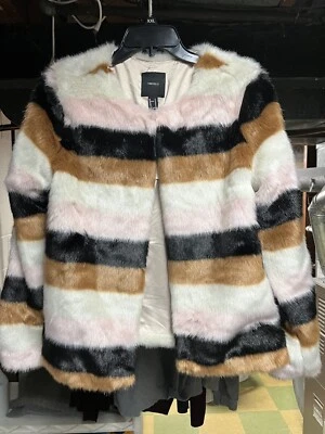 Forever 21 Jacket Coat Women's Medium Colorful Faux Fur Pink Strips Multicolor - Image 1 of 4
