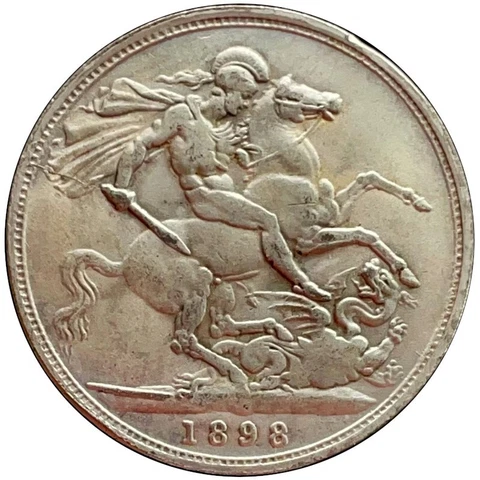 Silver 0.925 1898 Great Britain 1 Crown - Victoria 3rd portrait Coin S14 Cover