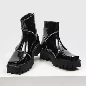 Herren High-Top Leder glänzend Reißverschluss glänzend Plateau Chelsea Stiefeletten Blockabsatz - Bild 1 von 14