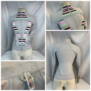Ivivva Girls Yoga Jacket Sz 10 Gray Pink Black Stripe Poly Nylon Zip YGI L1-644 - Picture 1 of 12
