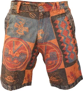 Ethnic printed Mens Hemp cotton shorts with pockets single button and zip Medium - Picture 1 of 4