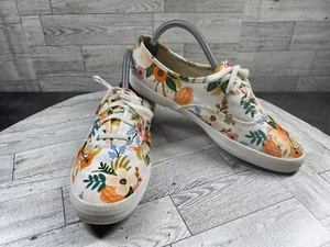 Keds x Rifle Paper Co Damen-Sneaker 9M lebendige Schuhe weiß orange Blumenmuster bequem - Bild 1 von 18