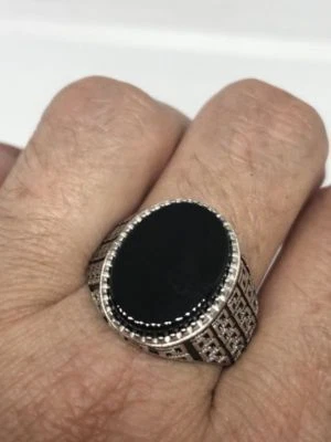 Anillo egipcio vintage de plata de ley 925 de ónix negro talla 9,25 Foto 1 de 4