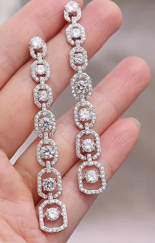 WOW ORECCHINI pendenti Alta Manifattura brillanti zirconi LUSSO ART DECO 🌺 - Immagine 1 di 4