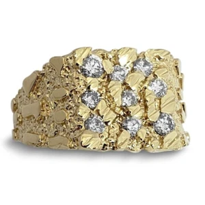Real 10K Yellow Gold Men's Nugget Ring 0.62 carat Diamond Natural or Lab-Created - Picture 1 of 6