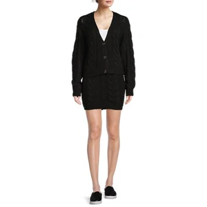 Sunset & Sixth Juniors' Cable Cardi & Skirt Set, Black, Large (11-13) - Picture 1 of 4