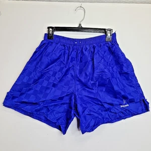90's Blue Checkered Umbro SZ Medium Soccer Silky Shorts - Picture 1 of 16