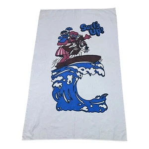 Vintage 80er Surf's Up! Wave Surfers Strandtuch weiß 35 x 56 - Bild 1 von 4