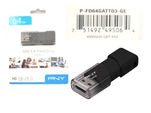 USB 2.0 Flash Drive 64GB, Black - PNY P-FD64GATT03-GE Attaché - Picture 1 of 2