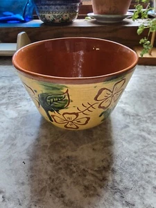 Early Brenninger Redwear 5-1/2" Floral Ceramic Bowl Yellow and Green - Picture 1 of 7