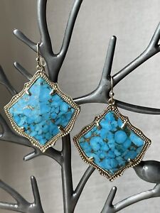 Kendra Scott Large Drop Earrings In Gold Veined Turquoise