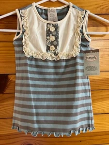 NWT Persnickety Blue & Gray Lou Lou Top Girls Ruffled Sleeveless Shirt Size 5 - Picture 1 of 3